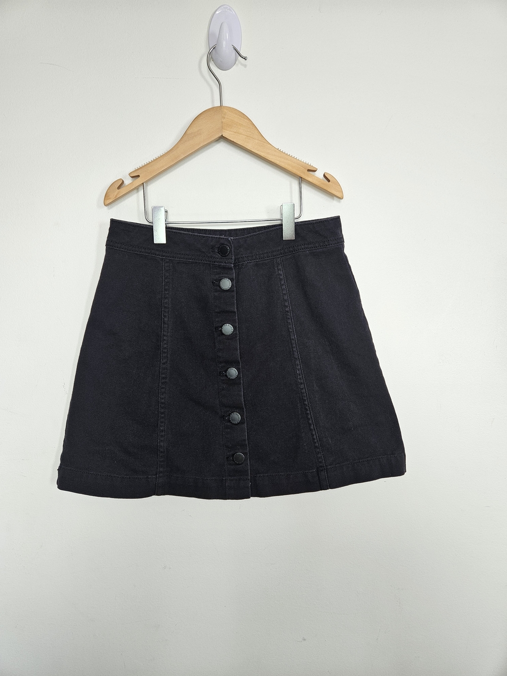 H&M Black Denim Button Down Mini Skirt A-Line Jean Skirt Size 2🔥